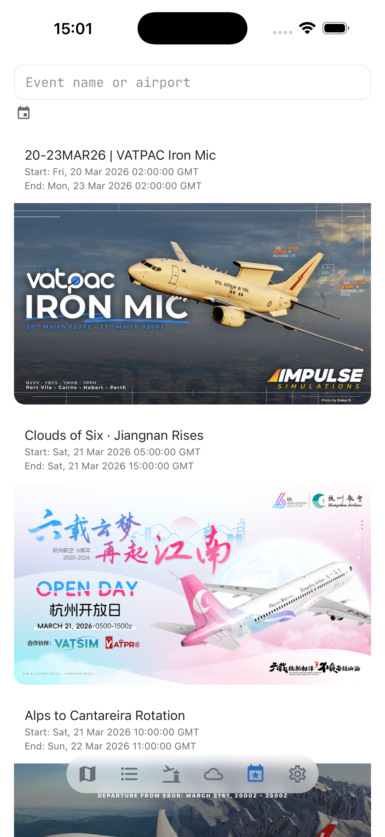 iPhone — Events list